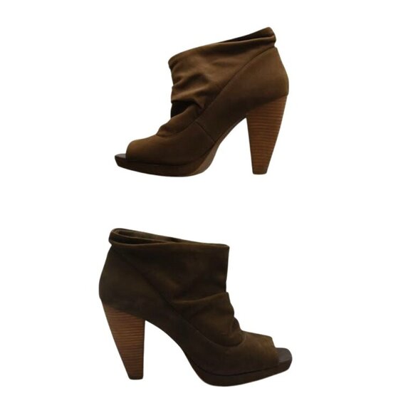 Kenneth Cole Reaction Brown Peep Toe Ankle Boots Booties Women 10 Stacked Heel - Picture 5 of 8